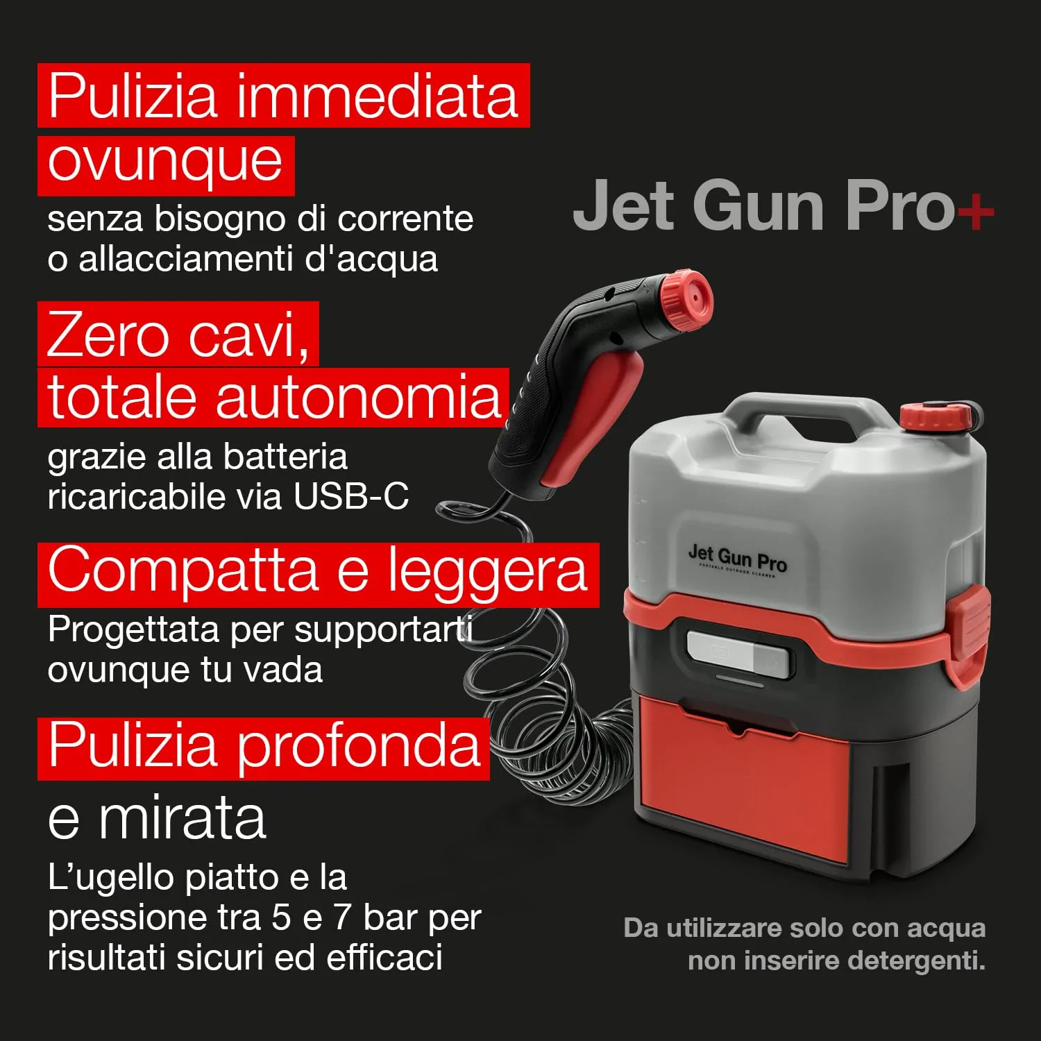 Errecom Jet Gun PRO+ idropulitrice a batteria 8L con tubo 3m