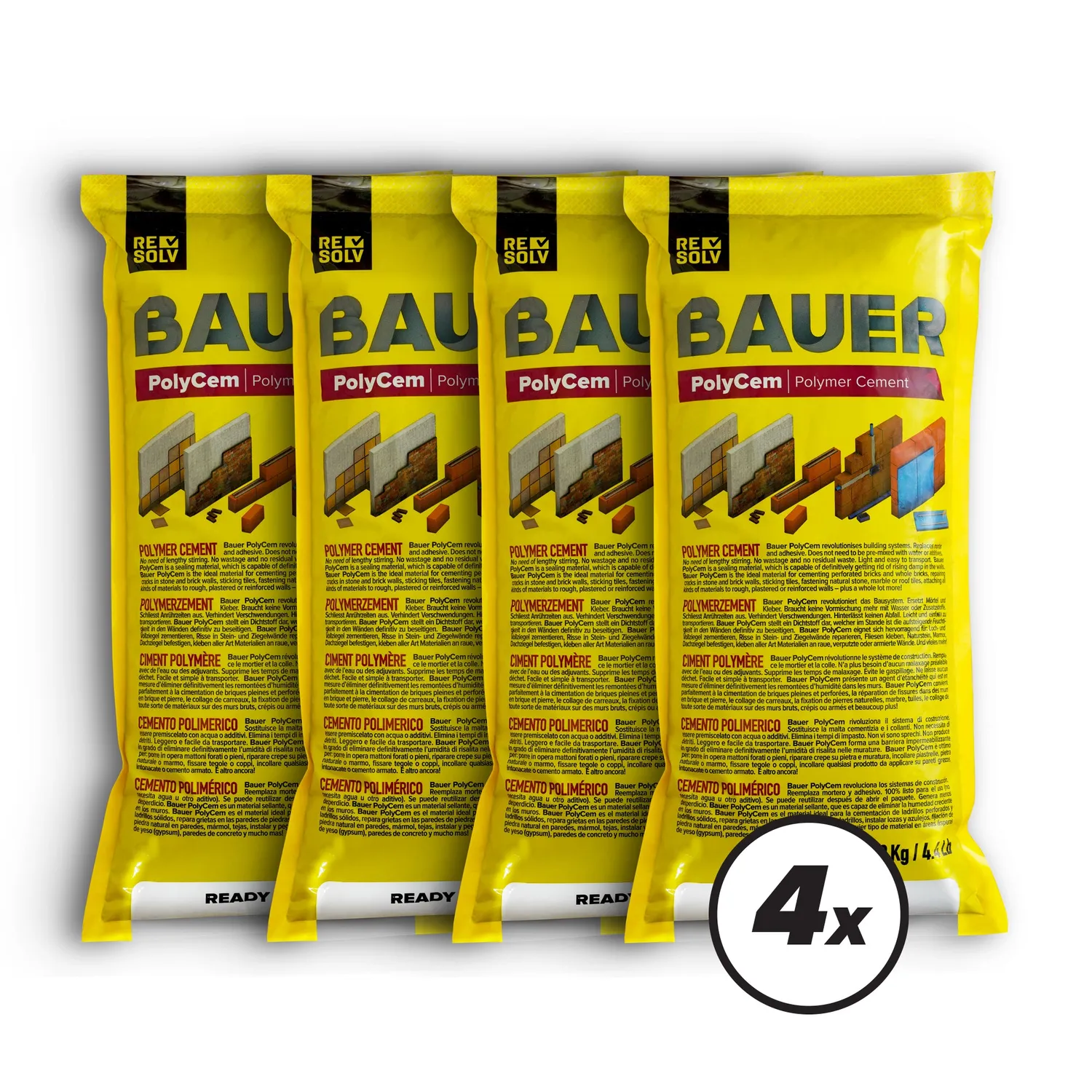 Bauer PolyCem cemento pronto uso grigio 4x2 kg impermeabile