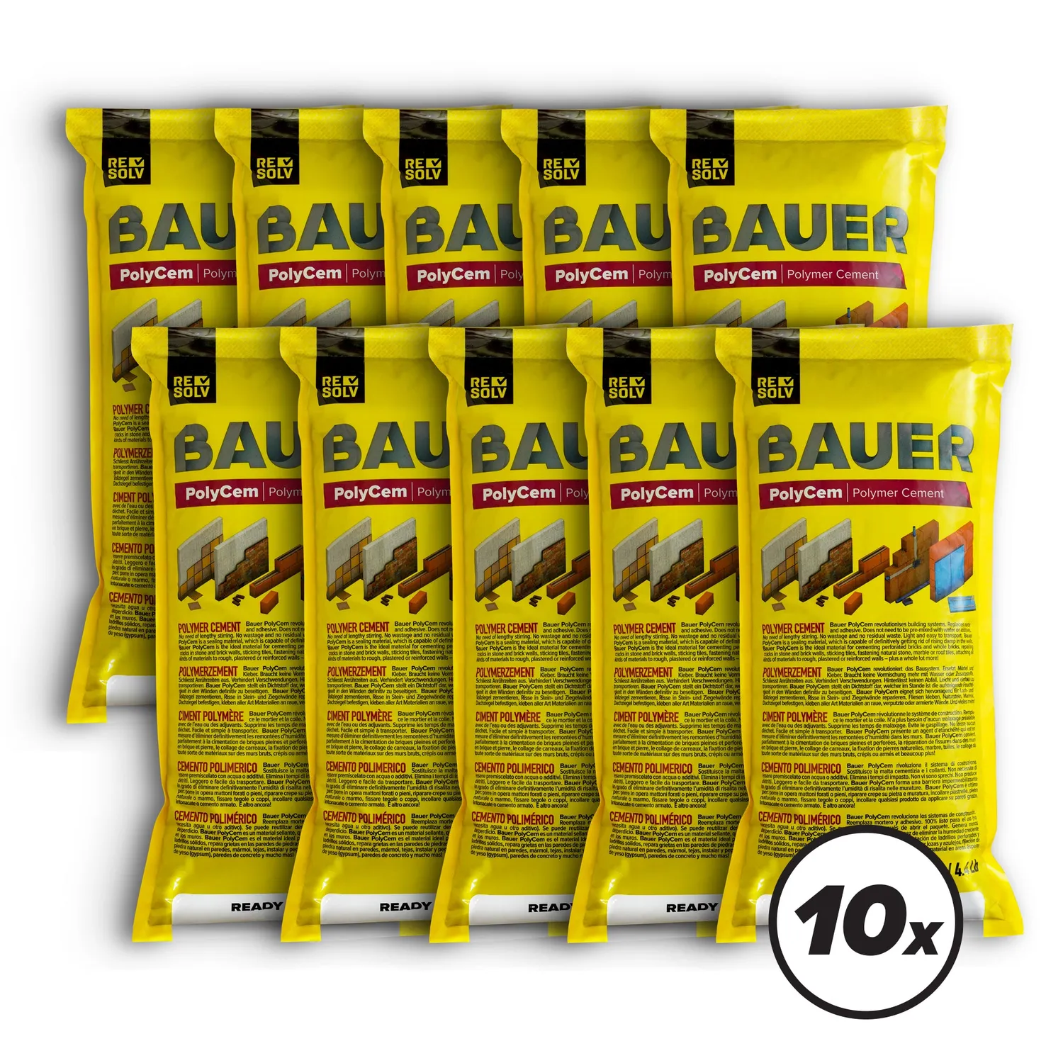 Bauer PolyCem cemento pronto uso grigio 10x2 kg impermeabile
